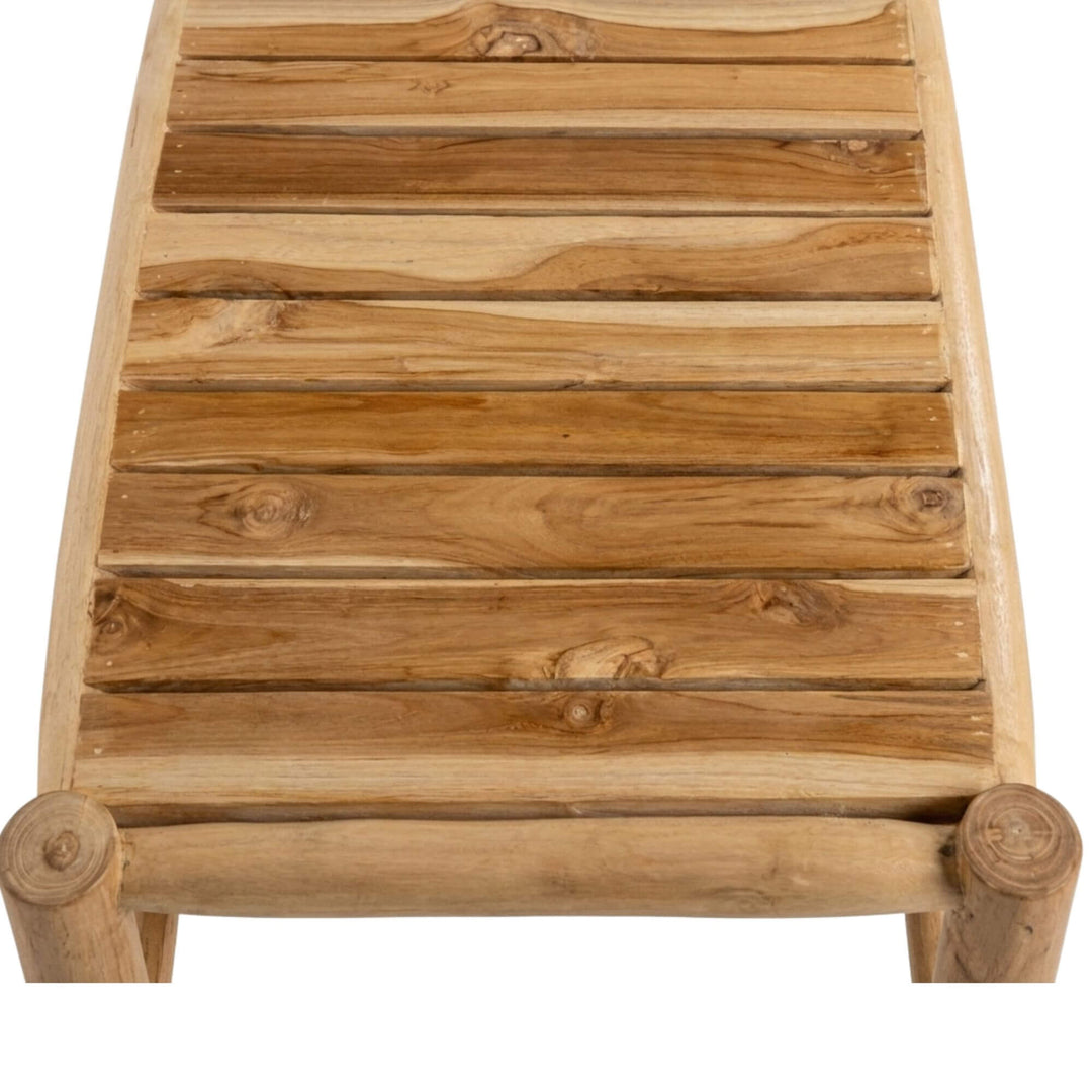 Close-up detail of the teak branch tabletop showcasing its natural grain and texture.