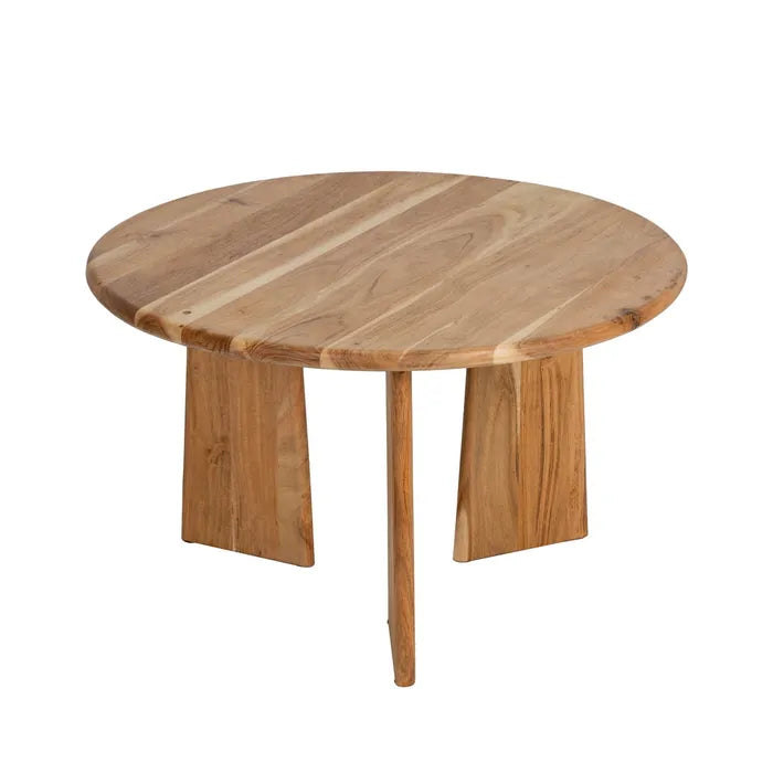 Front view of Kenari Round Coffee Table highlighting its solid mango wood structure.