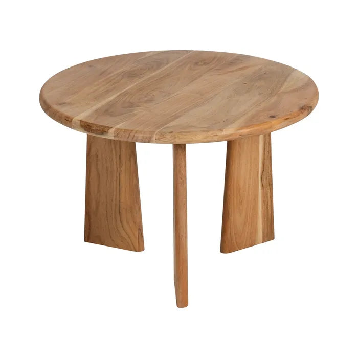 Front view of Kenari Round Coffee Table highlighting its solid mango wood structure.