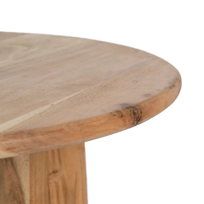 Detail view of Kenari Round Coffee Table edge showing smooth rounded finish.