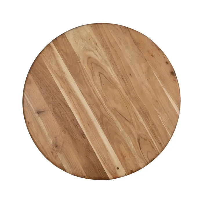 Top view of Kenari Round Coffee Table showcasing natural mango wood grain patterns.