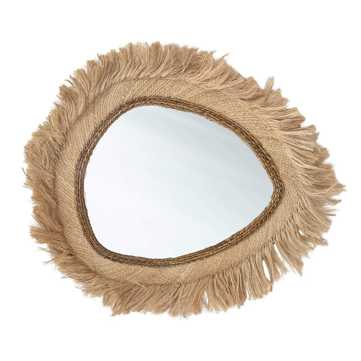 Large Kepang Mirror in natural abaca and sisal with fringed edges