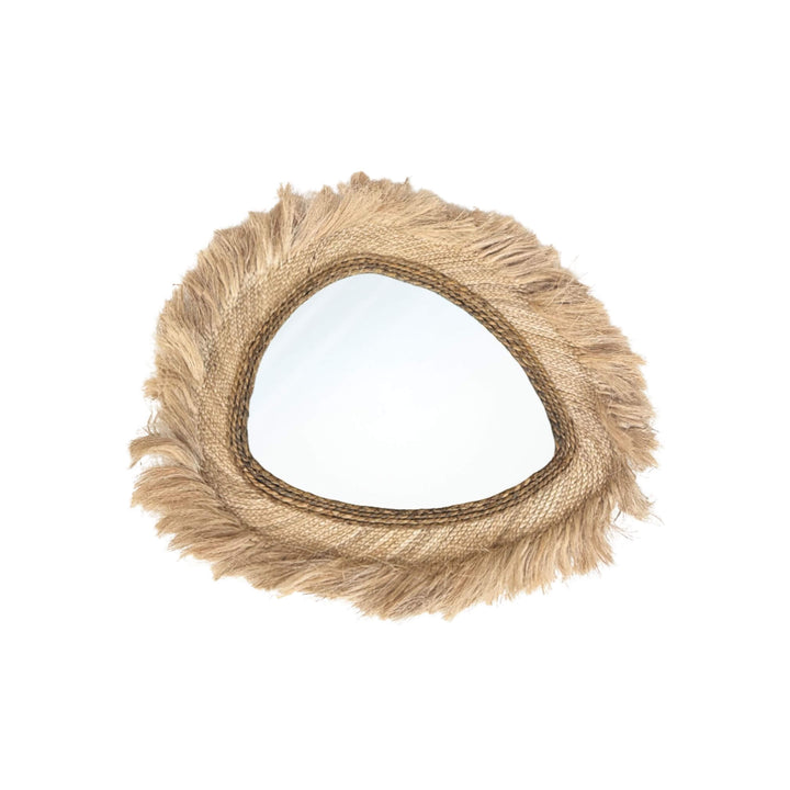 Small Kepang Mirror in natural abaca and sisal with fringed edges