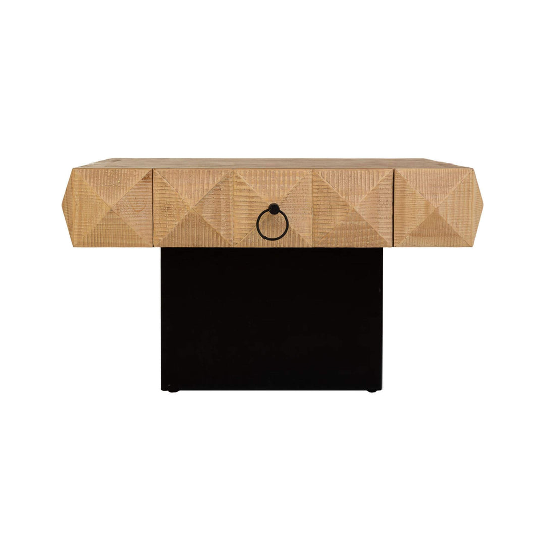 Front view modern wood coffee table with dark base