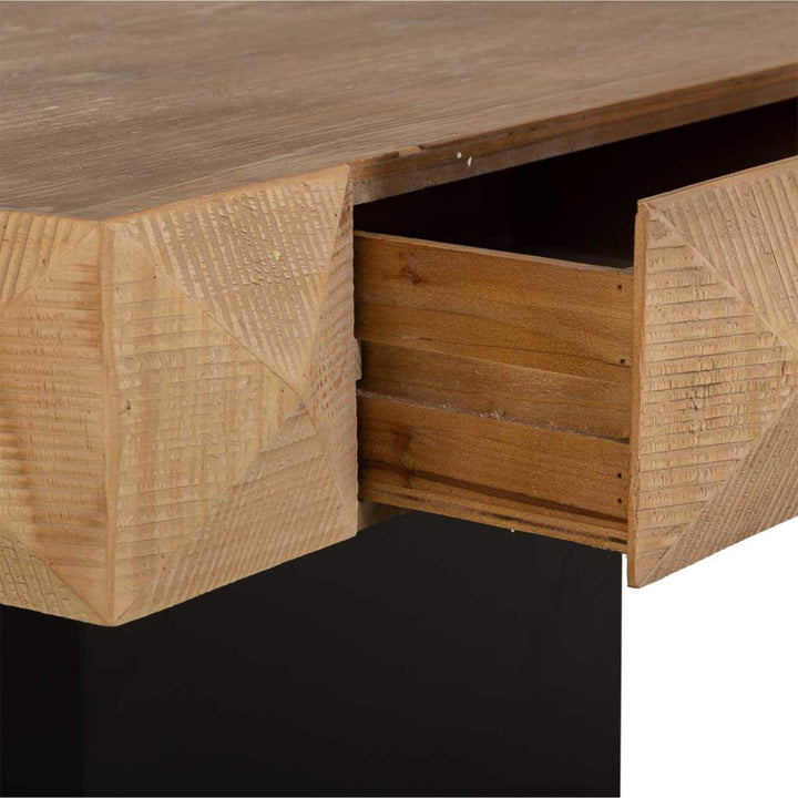 Side view coffee table with storage drawer open