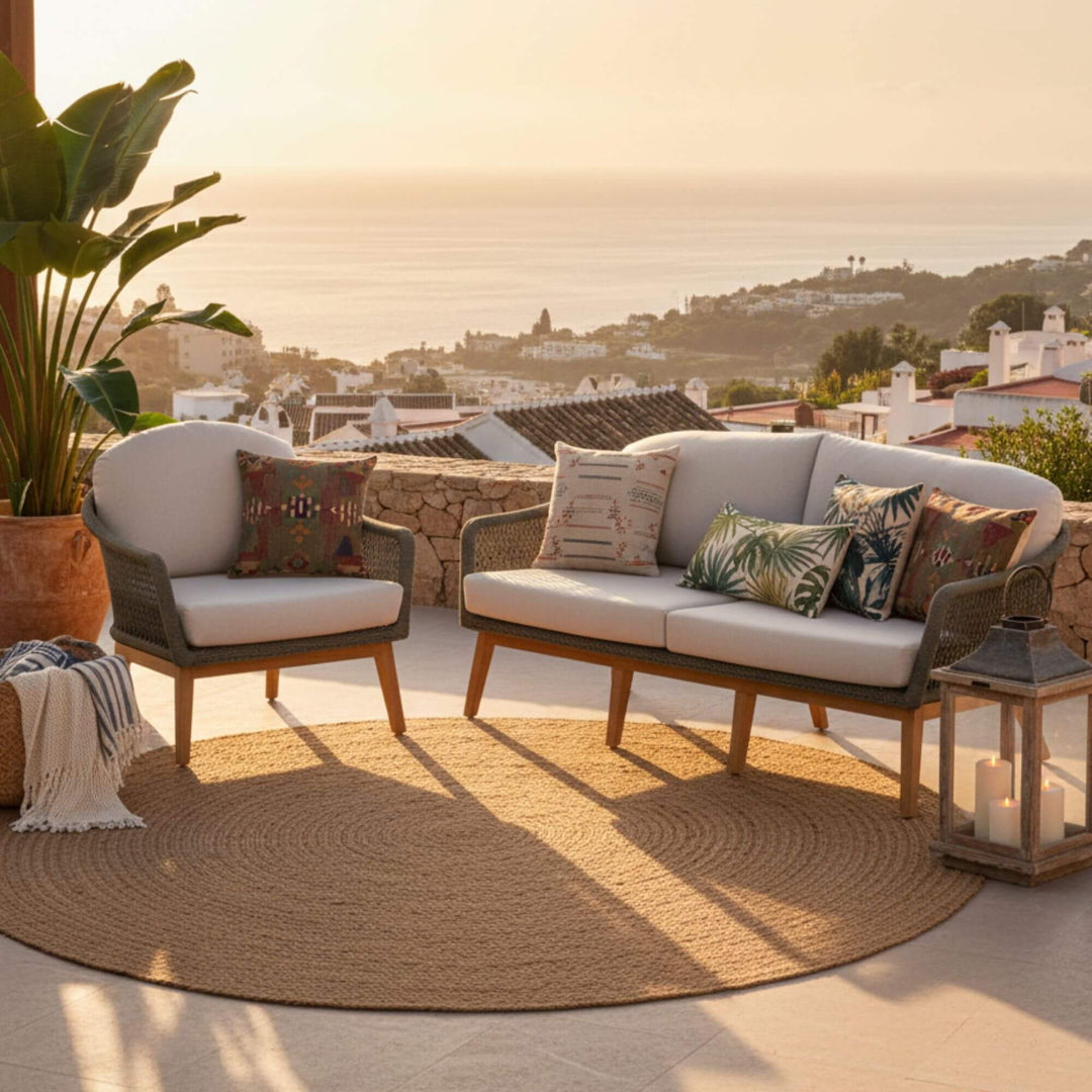 Sunset outdoor lounge with the Kodiak sofa and matching armchairs.