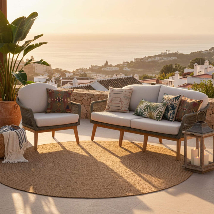 Sunset outdoor lounge with the Kodiak sofa and matching armchairs.