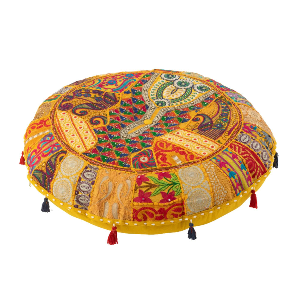Yellow KOOD floor pouf variant with soft cushioned top.