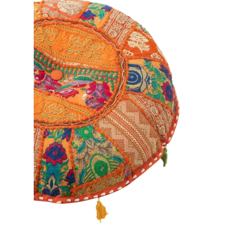 Close-up of KOOD Puff “S” showing patchwork embroidery.