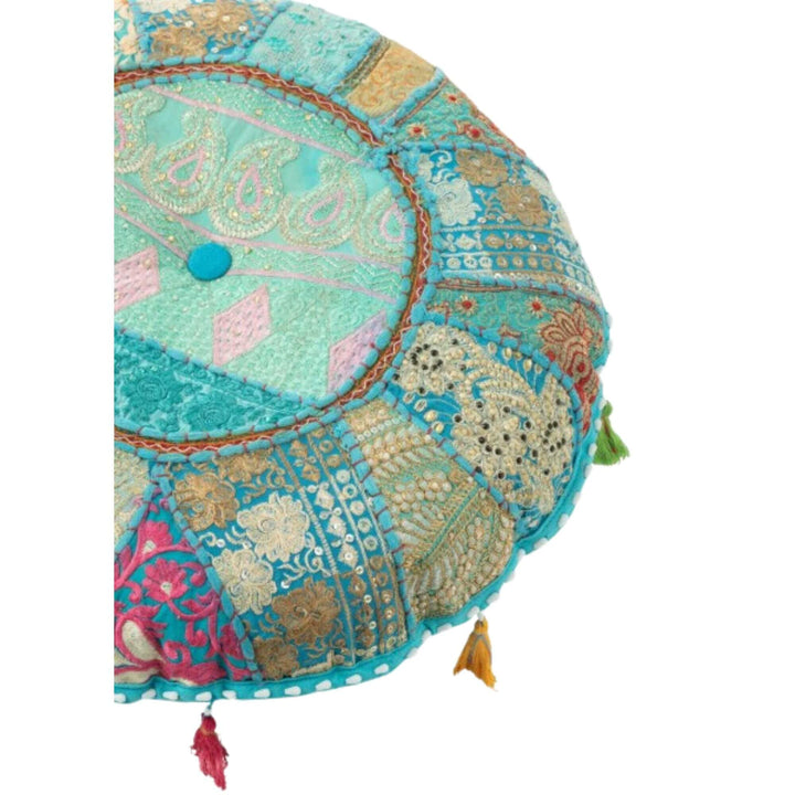 Close-up of KOOD Puff “S” showing patchwork embroidery.