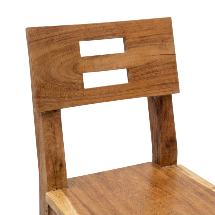 Detail view of Krios Teak Bar Stool highlighting the teak wood grain and handcrafted finish.