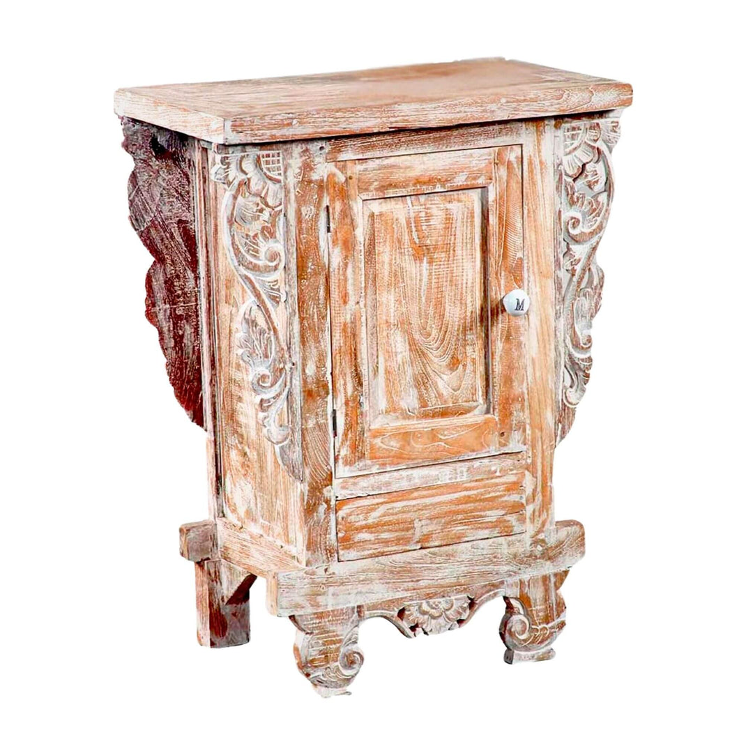 Kura Kura carved console in recycled teak wood with whitewashed finish