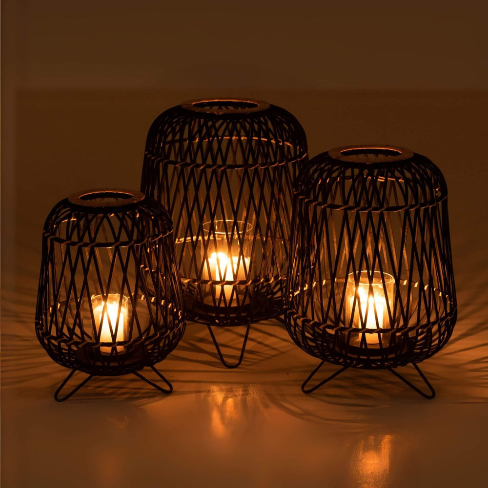 Kuredu bamboo lanterns illuminated, creating a warm glow