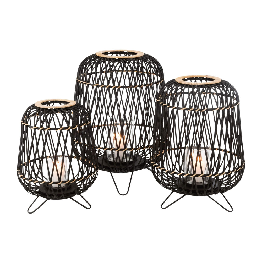 Decorative bamboo and iron lantern for indoor or covered outdoor lighting
