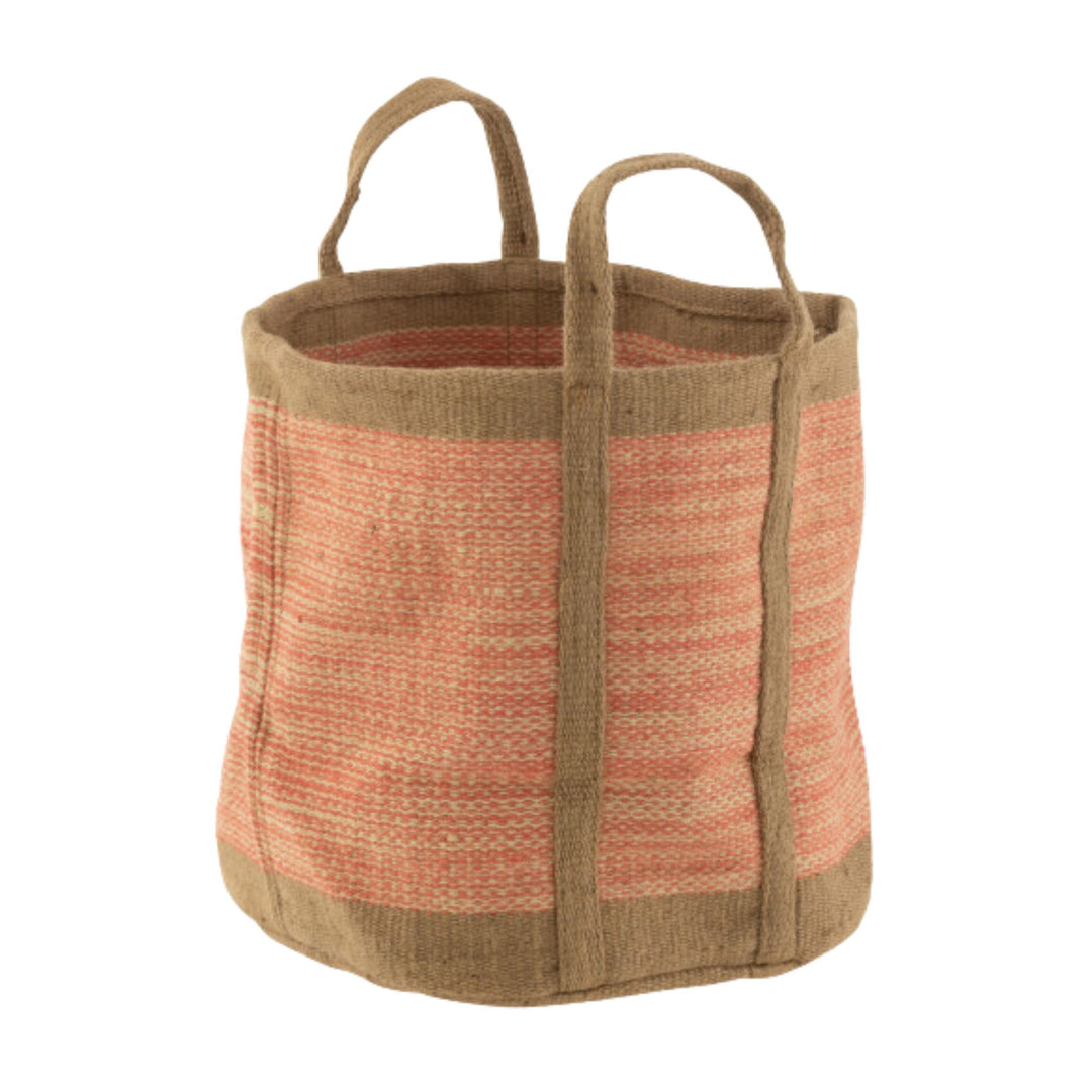 Kuta Jute Basket in orange with natural jute handles and striped design.