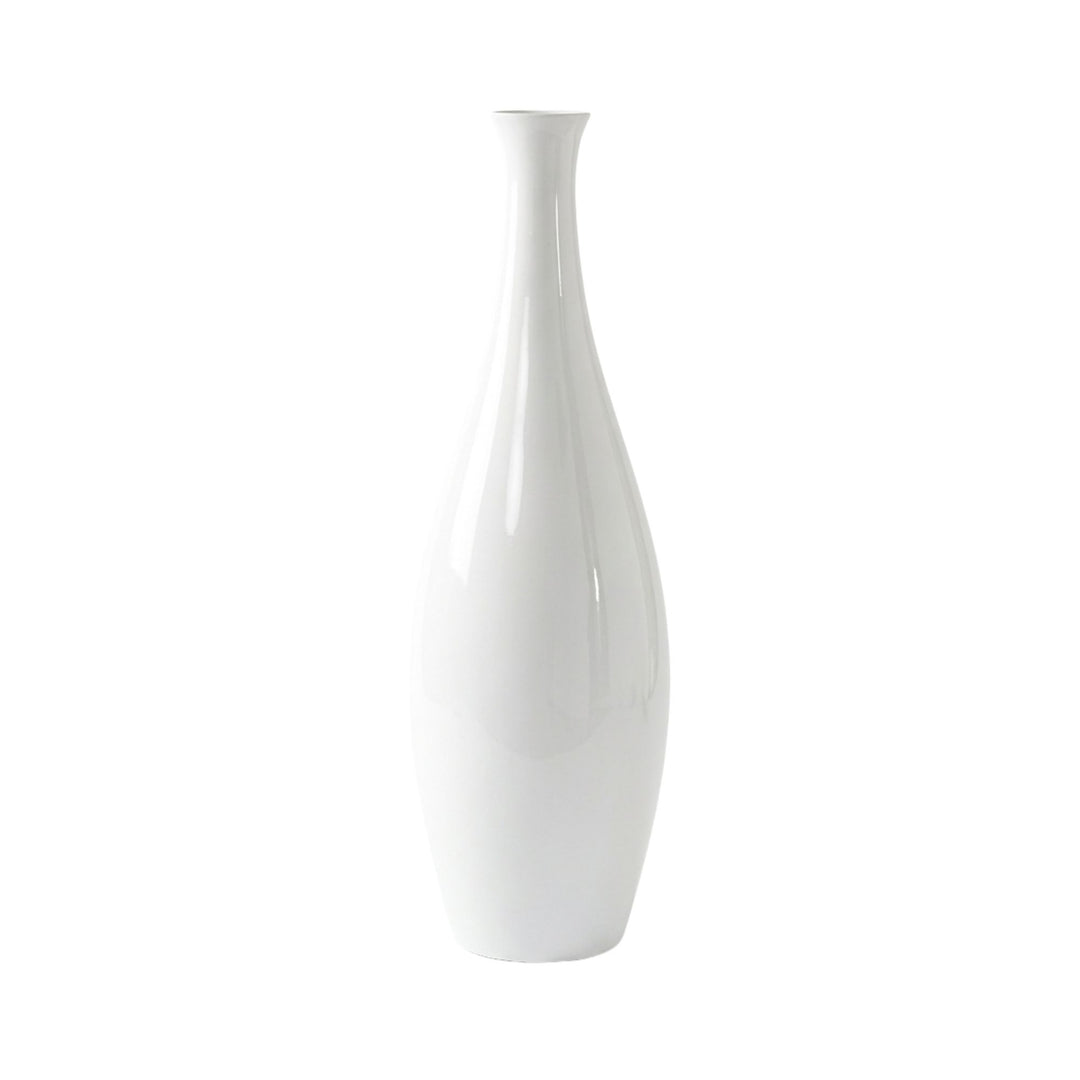Front view of the large Lac wooden vase with a smooth white-toned finish.