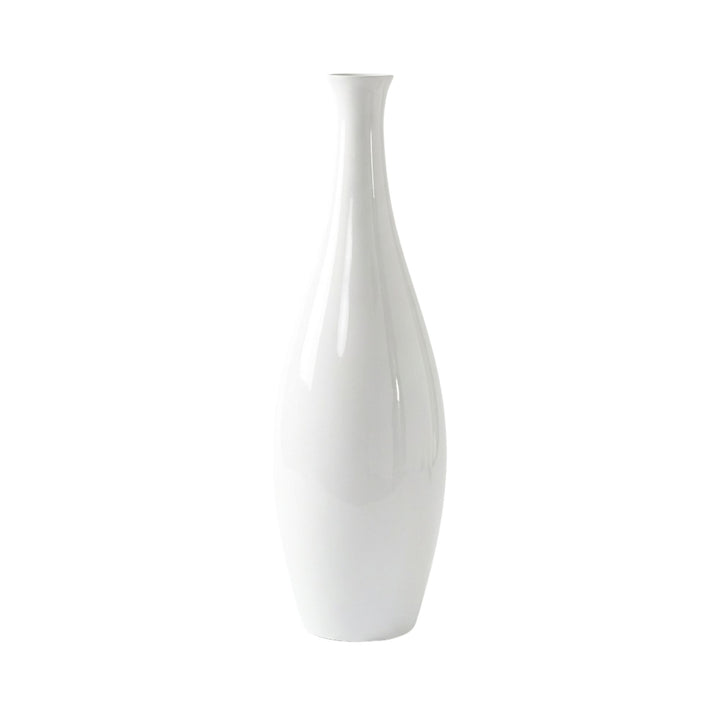 Front view of the large Lac wooden vase with a smooth white-toned finish.