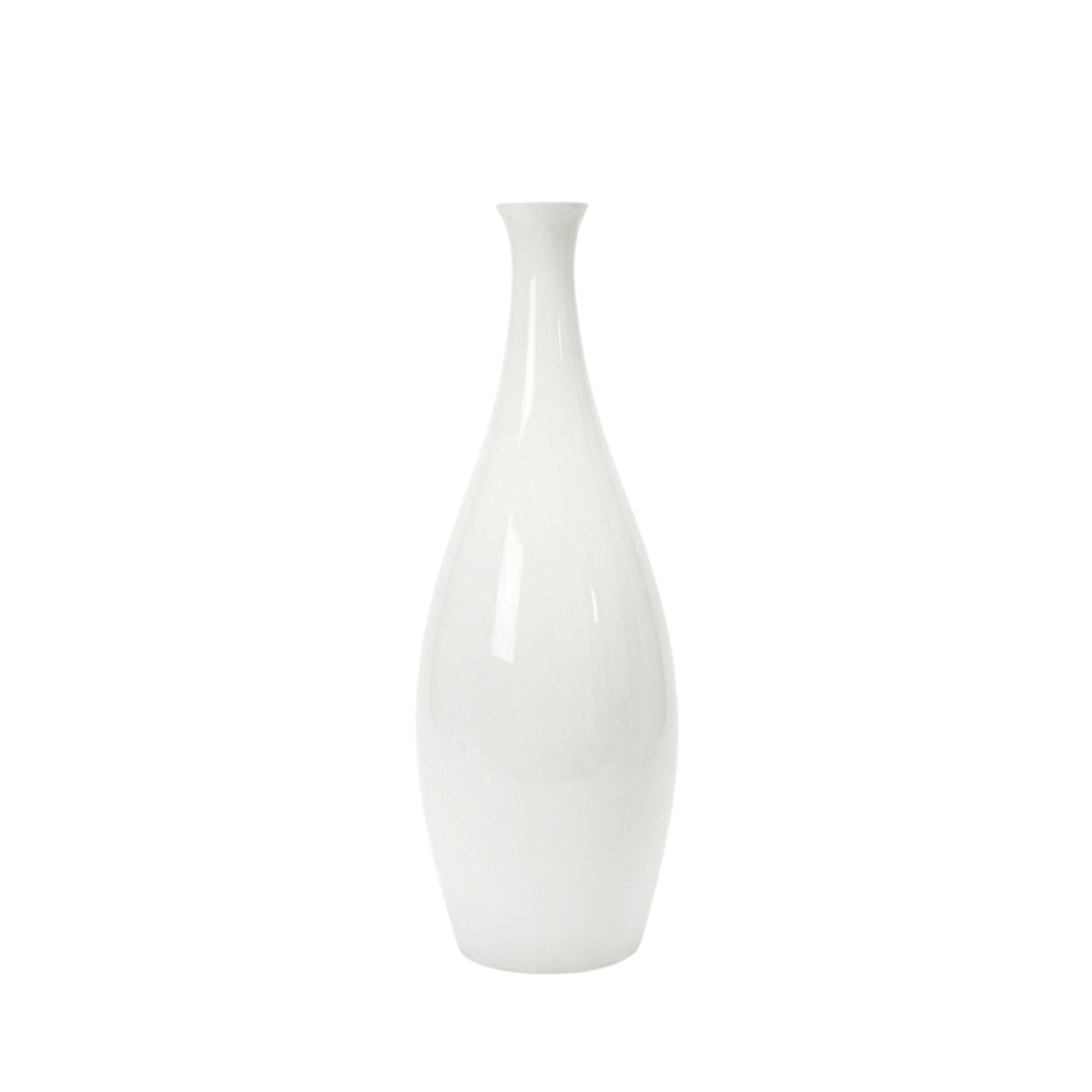 Front view of the Lac wooden vase with a smooth white-toned finish.