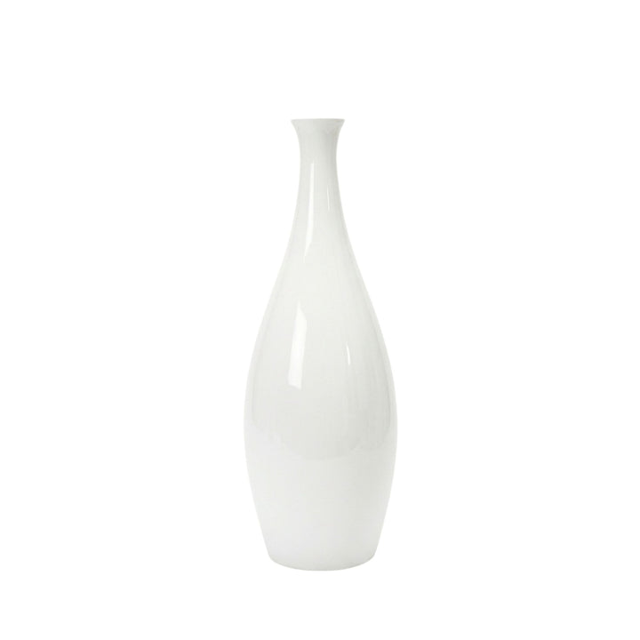 Front view of the Lac wooden vase with a smooth white-toned finish.