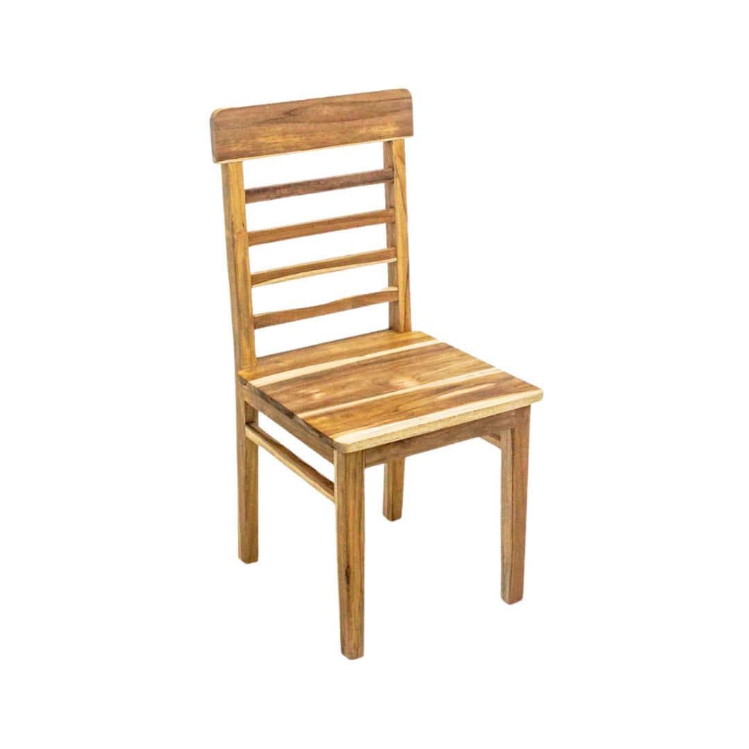 Angled view of Handcrafted teak wood dining chair