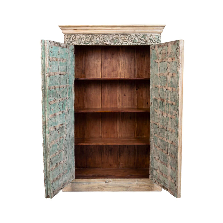 Lakshimi wardrobe with both doors open revealing spacious wooden interior shelving
