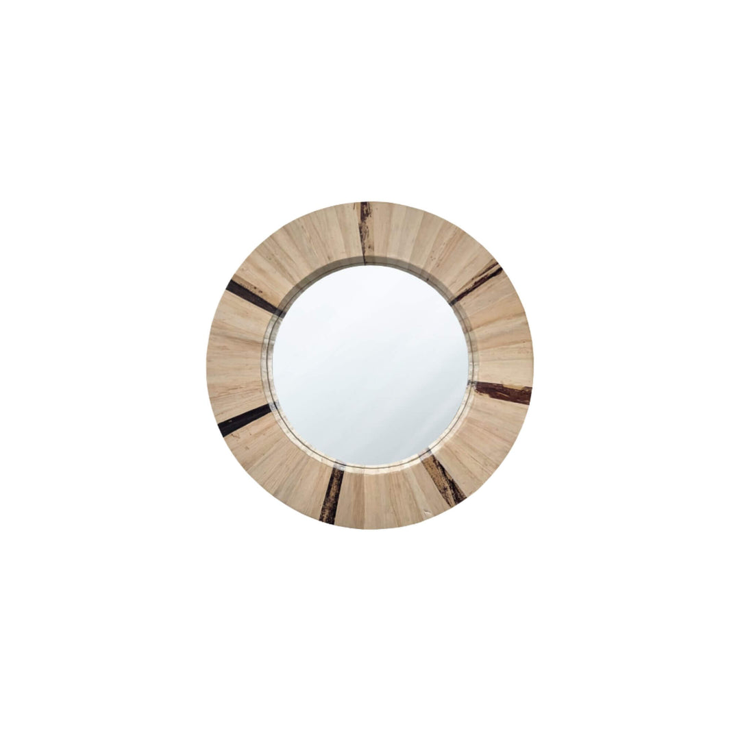 Side detail of banana bark texture on Lanikai Round Mirror frame