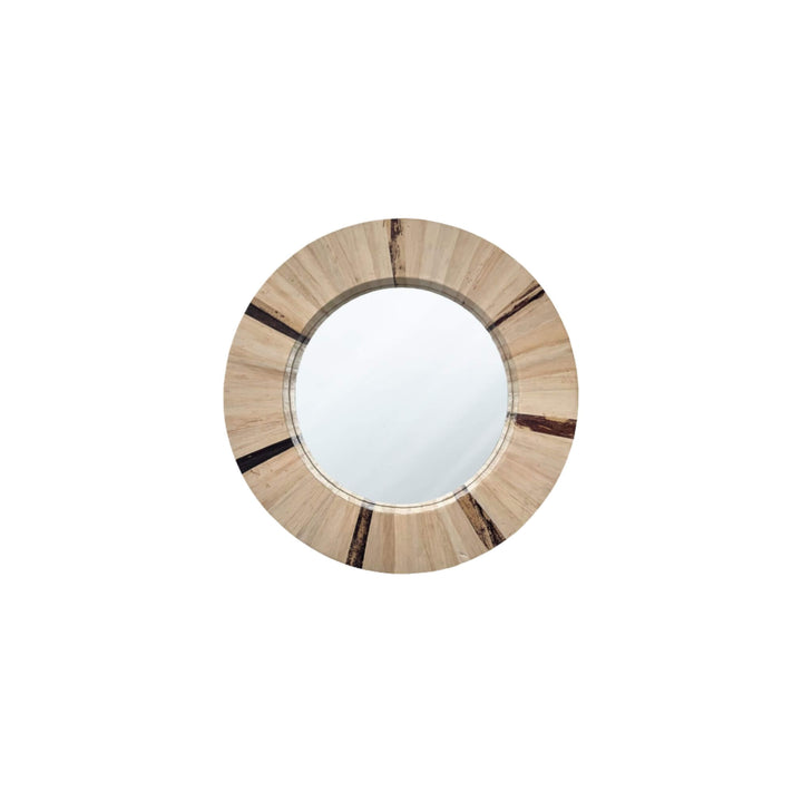 Side detail of banana bark texture on Lanikai Round Mirror frame