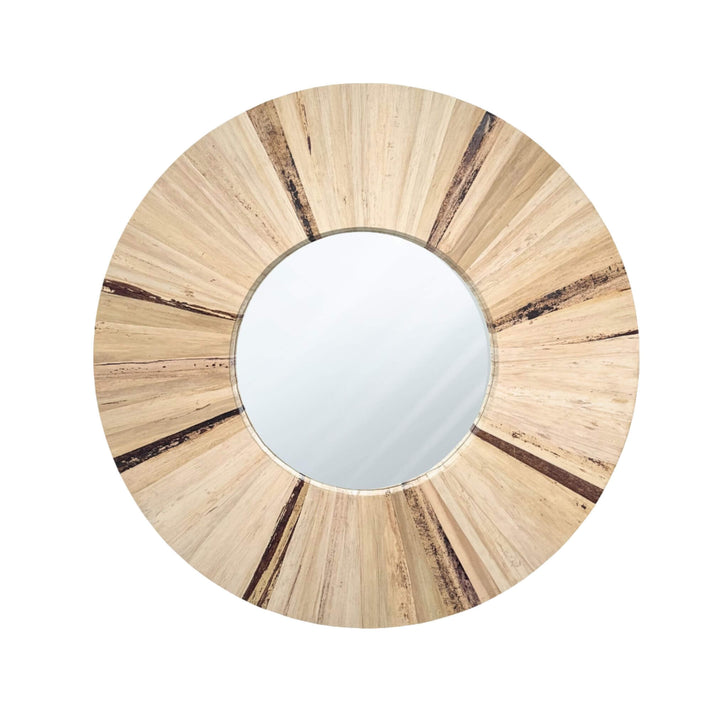 Small Lanikai Banana Round Mirror with natural finish and round glass center