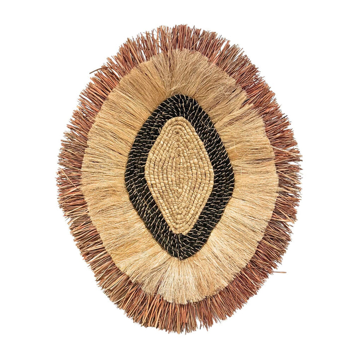 Laras Wall Deco made of abaca and cotton with natural oval design and earthy tones