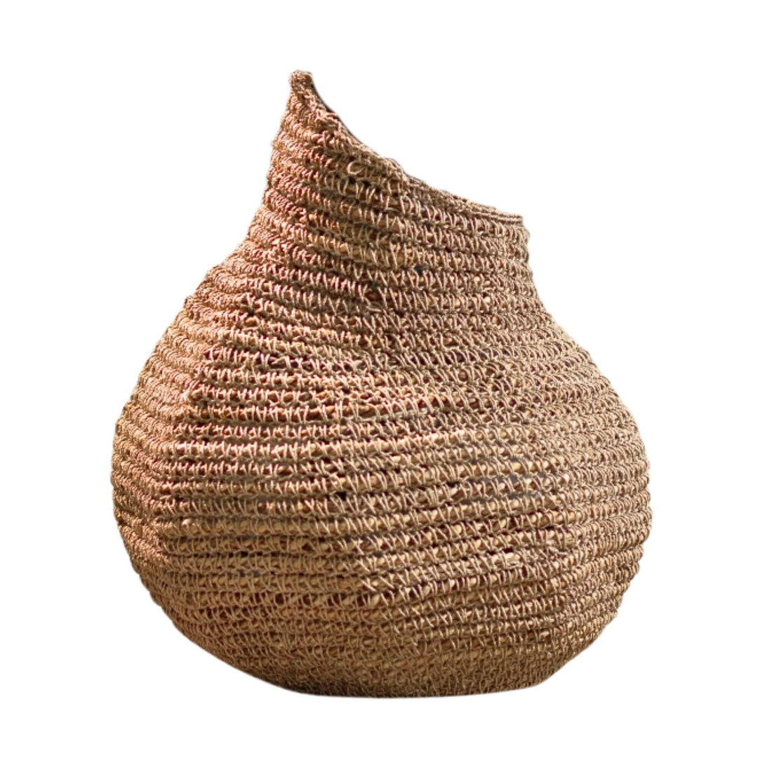 Front view of Laurent seagrass basket with sculptural gourd shape