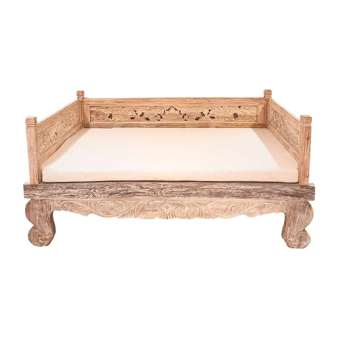 Lavinia Indonesian carved teak wood daybed with intricate floral and geometric patterns