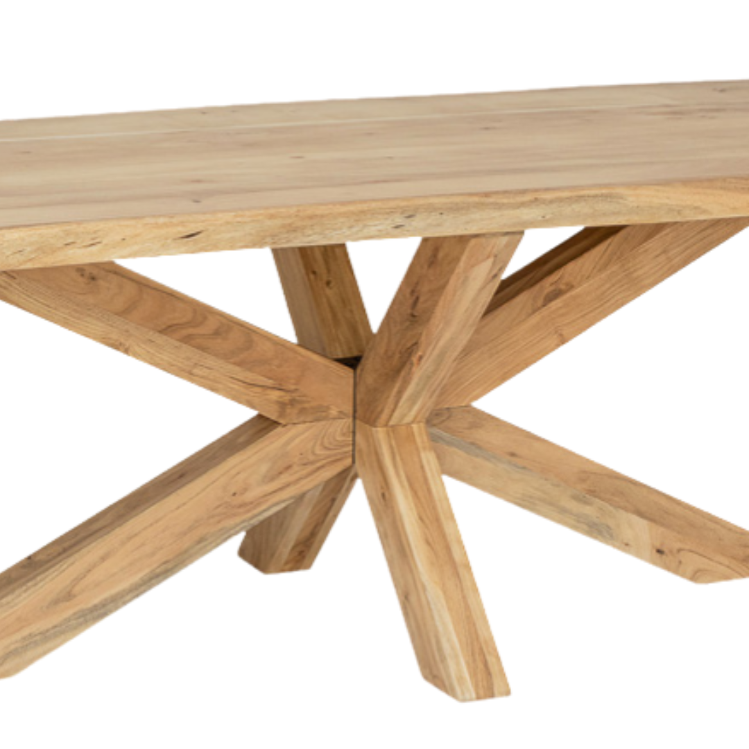 Close-up of Lea Dining Table in acacia wood showing natural grain.
