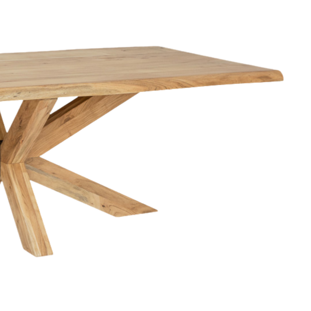 Side view of Lea Dining Table with rectangular top and geometric legs.