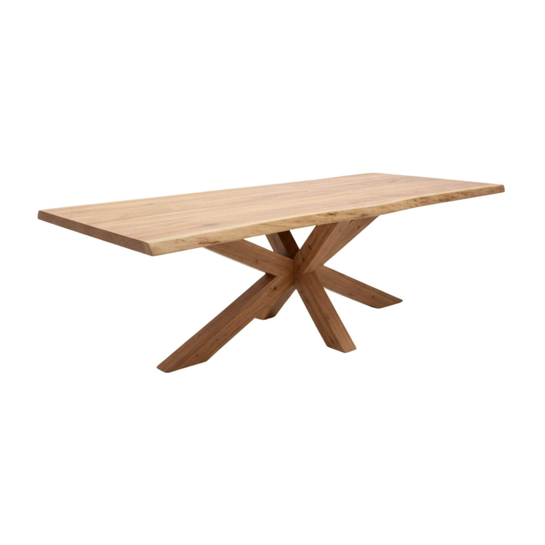 Lea dining table with a star-shaped base on a white background