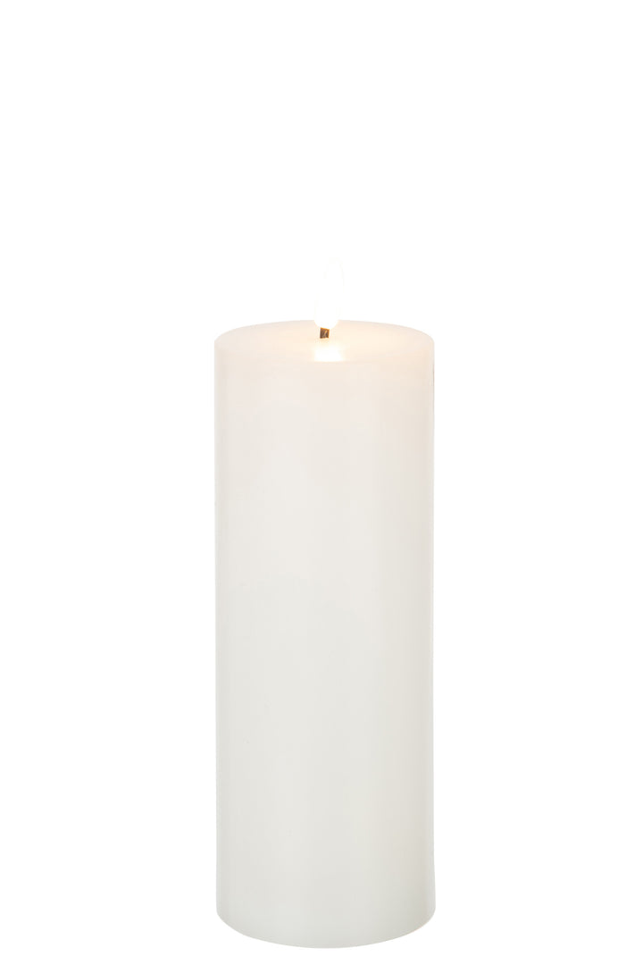 Lit Large Led Candle White on white background