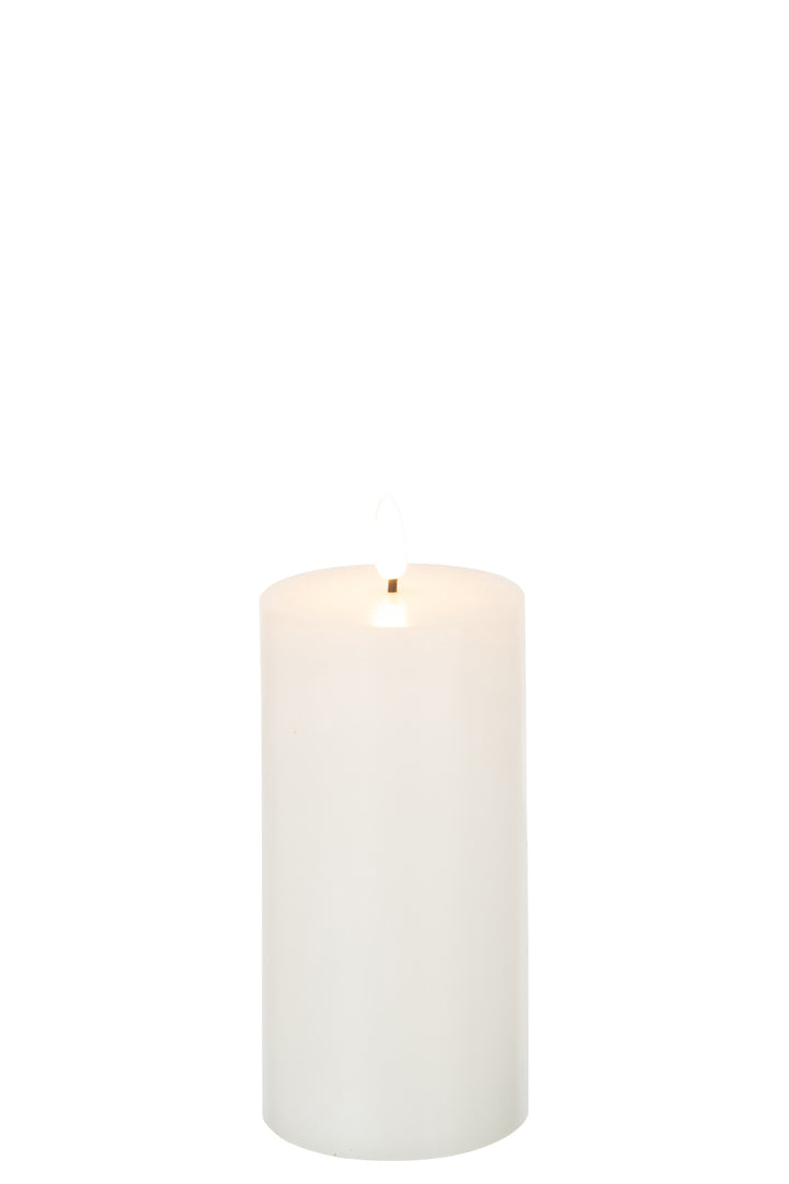 Lit Medium Led Candle White on white background