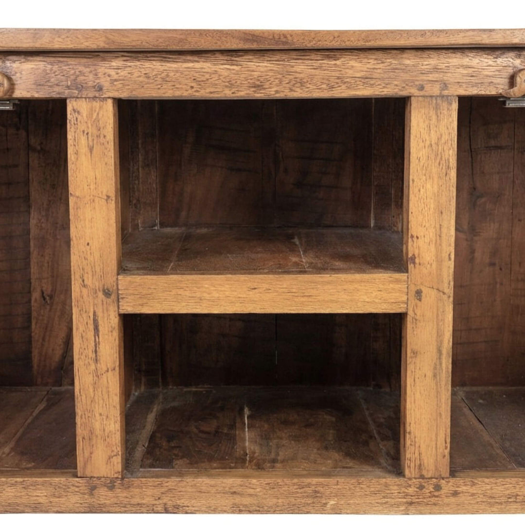 Open view of the Legia buffet highlighting interior shelves and cabinet space.