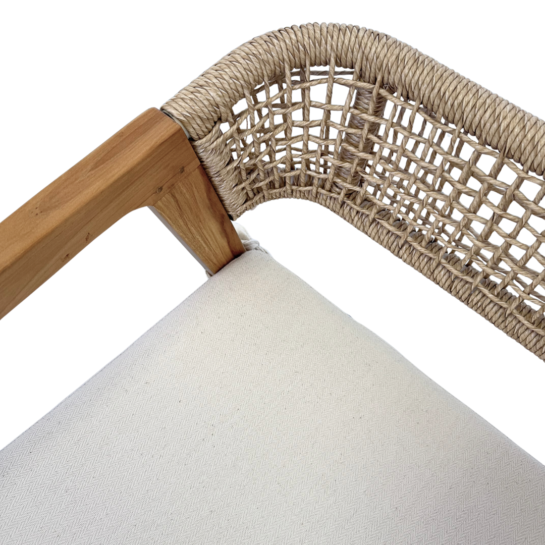Close-up of Leira Dining Chair synthetic rattan weave texture.