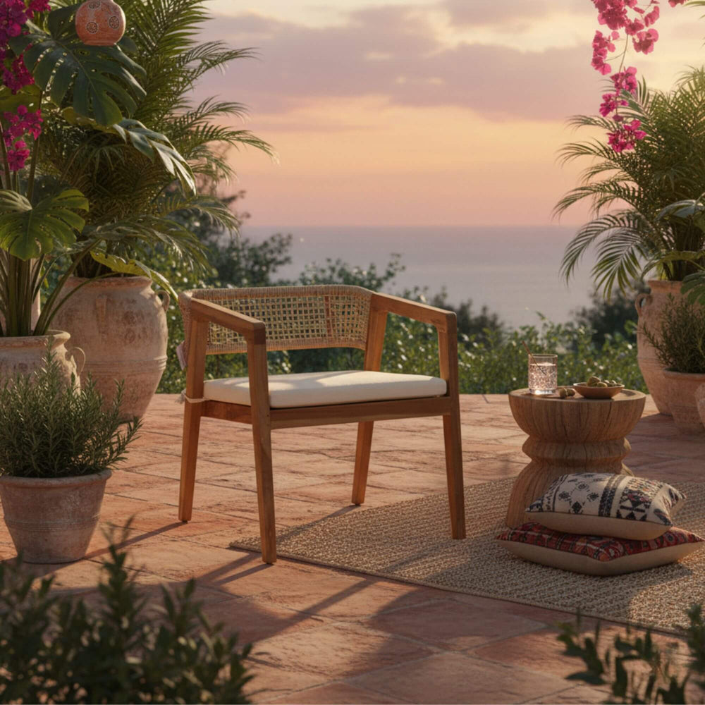 Leira dining chair in cozy outdoor setting