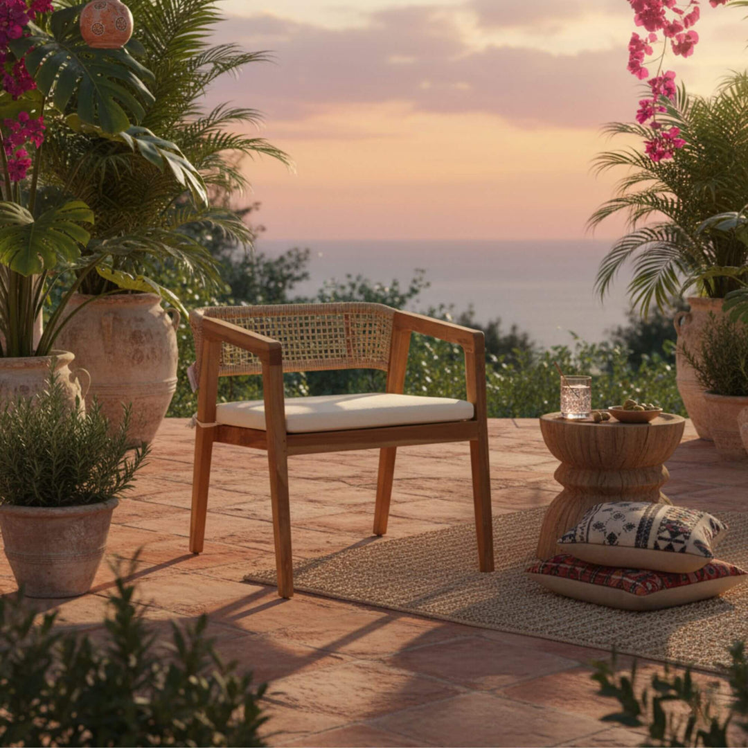Leira dining chair in cozy outdoor setting