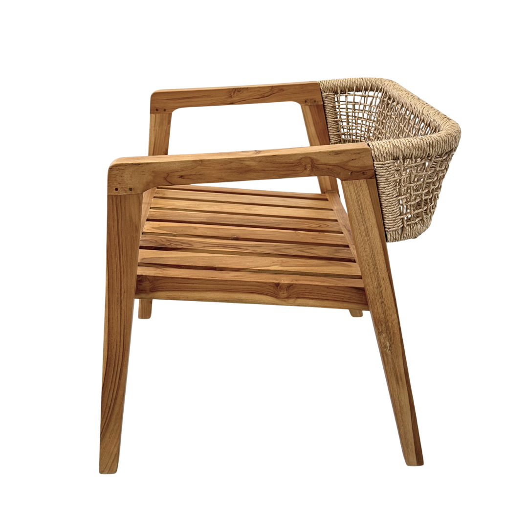 Leira Dining Chair side-rear angle highlighting armrest and backrest weave.