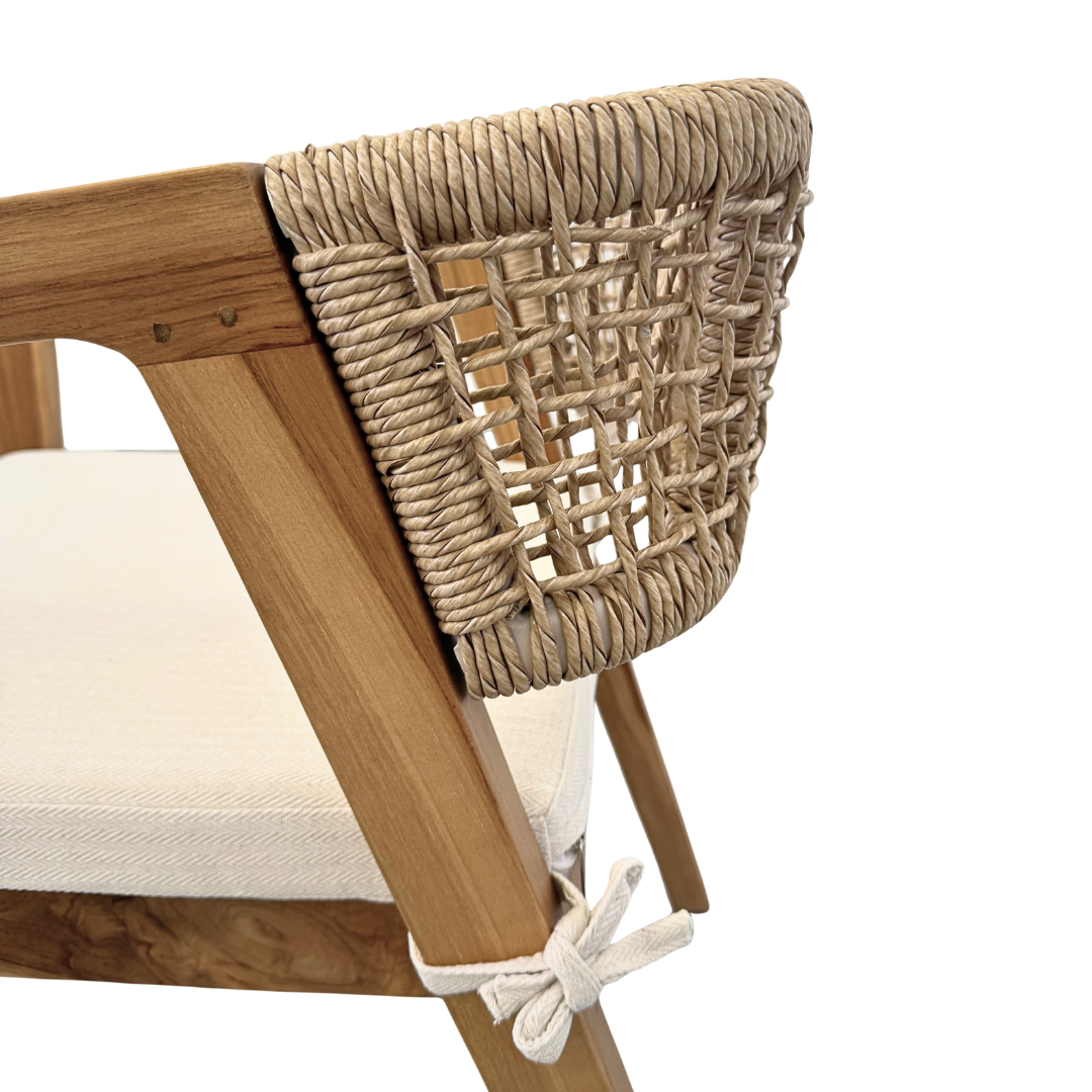 Close-up of Leira Dining Chair synthetic rattan weave texture.