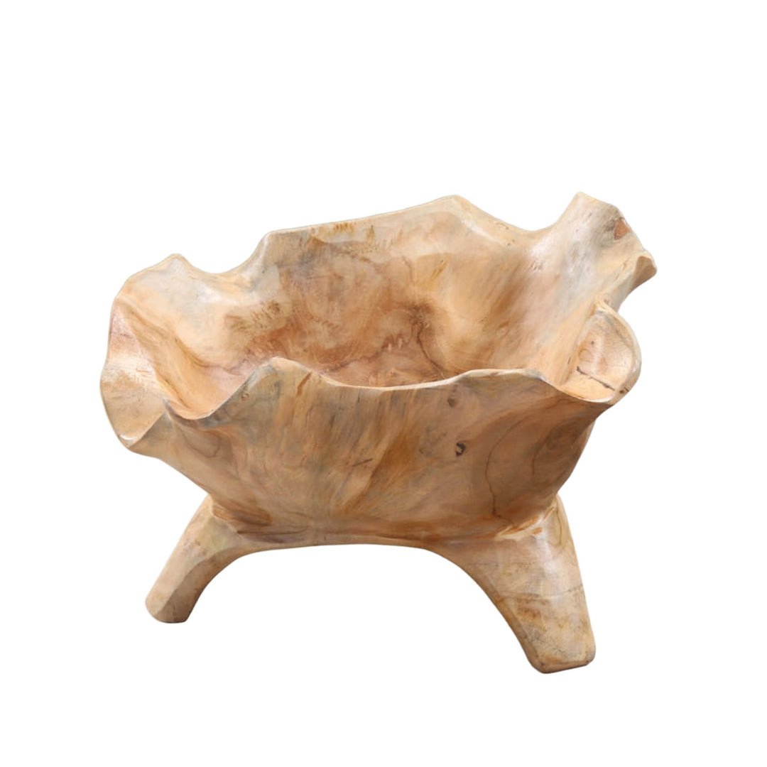 Lily teak pot handcrafted from solid teak wood with an organic bowl shape.