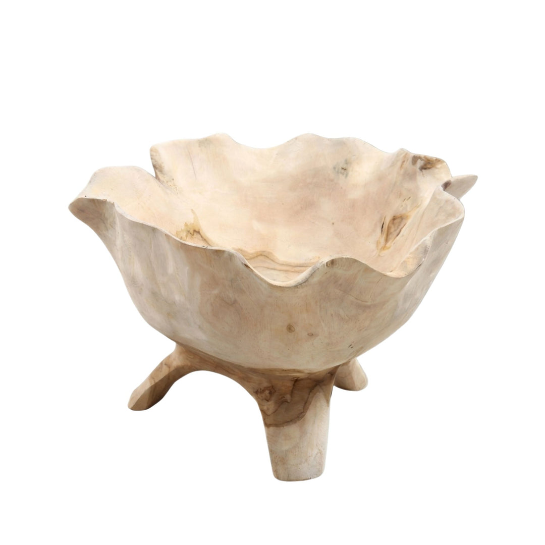 Lily teak pot handcrafted from solid teak wood with an organic bowl shape.