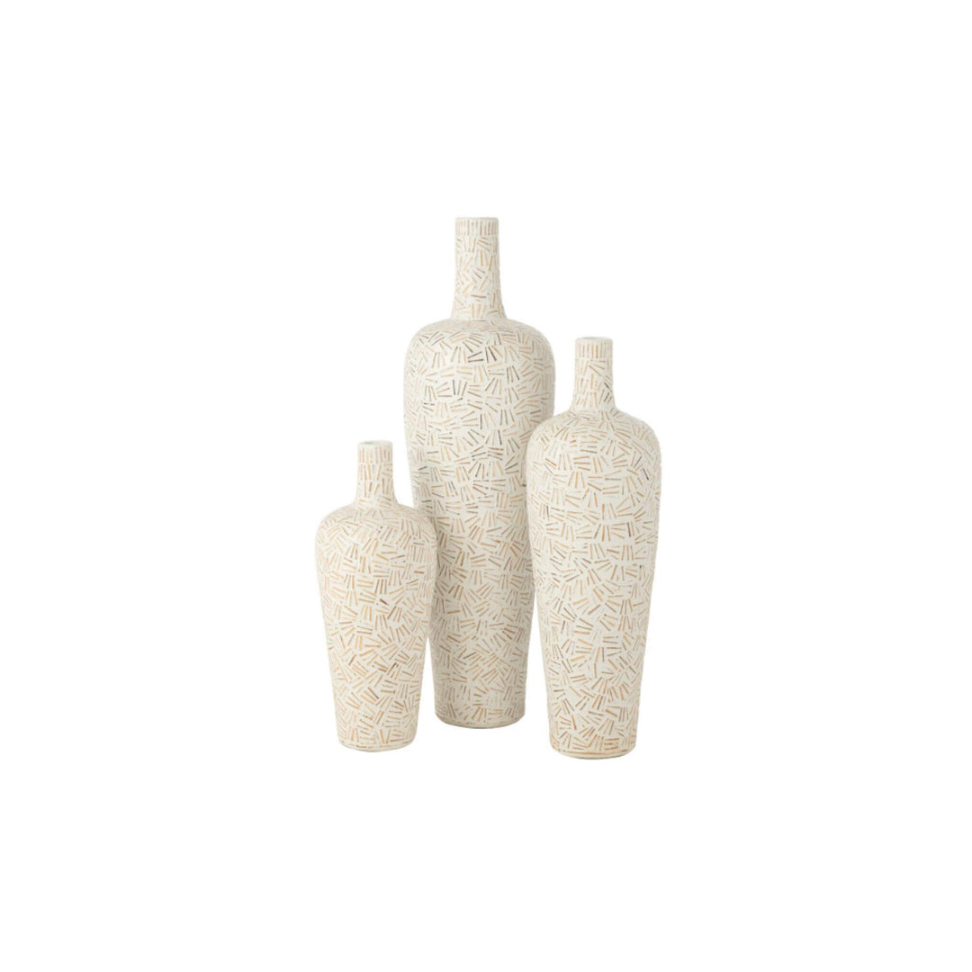 Set of three Linart ceramic vases in different sizes with textured natural patterns