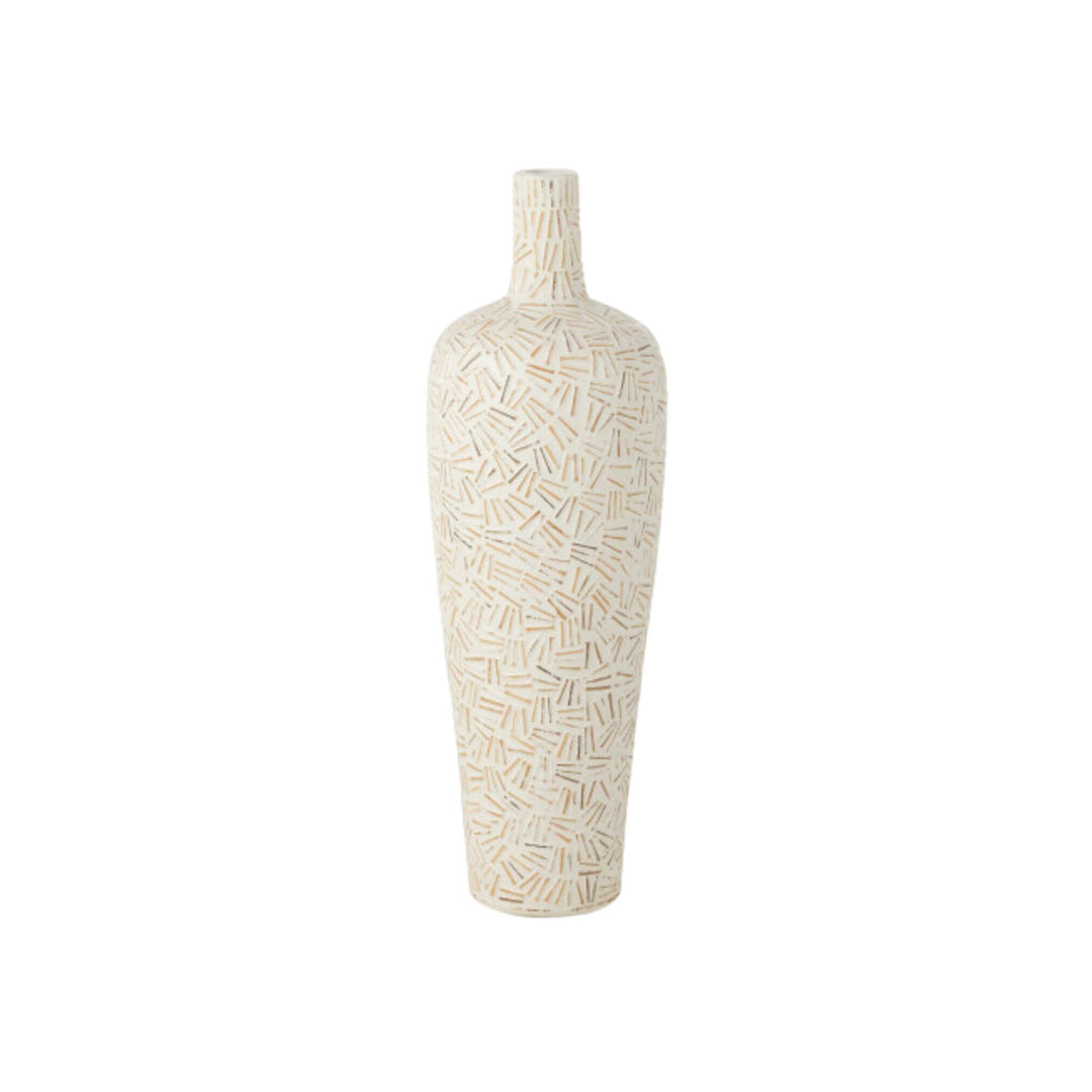 Medium Linart ceramic vase with white and natural linear design