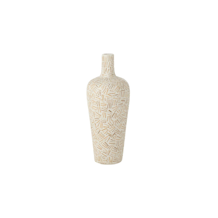 Small Linart ceramic vase with white and natural linear design