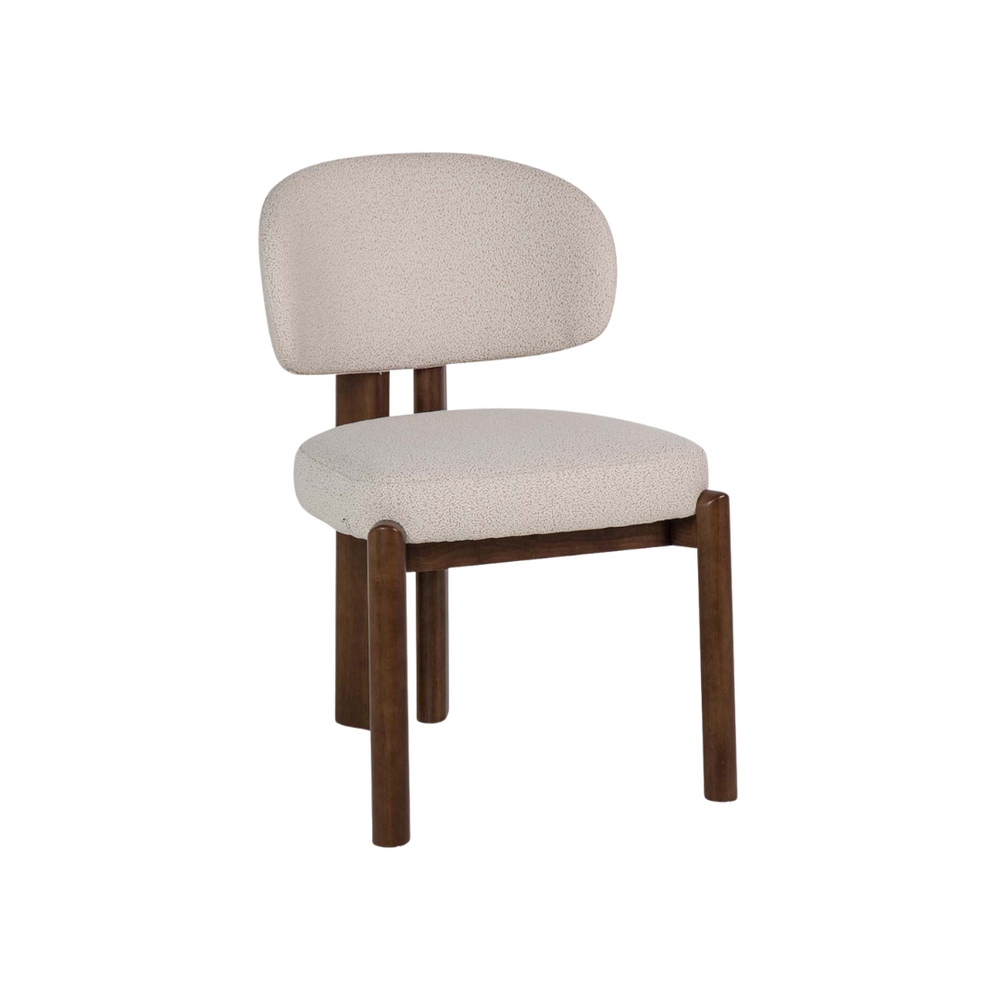 Lina dining chair with oak frame and cream chenille upholstery, front angle