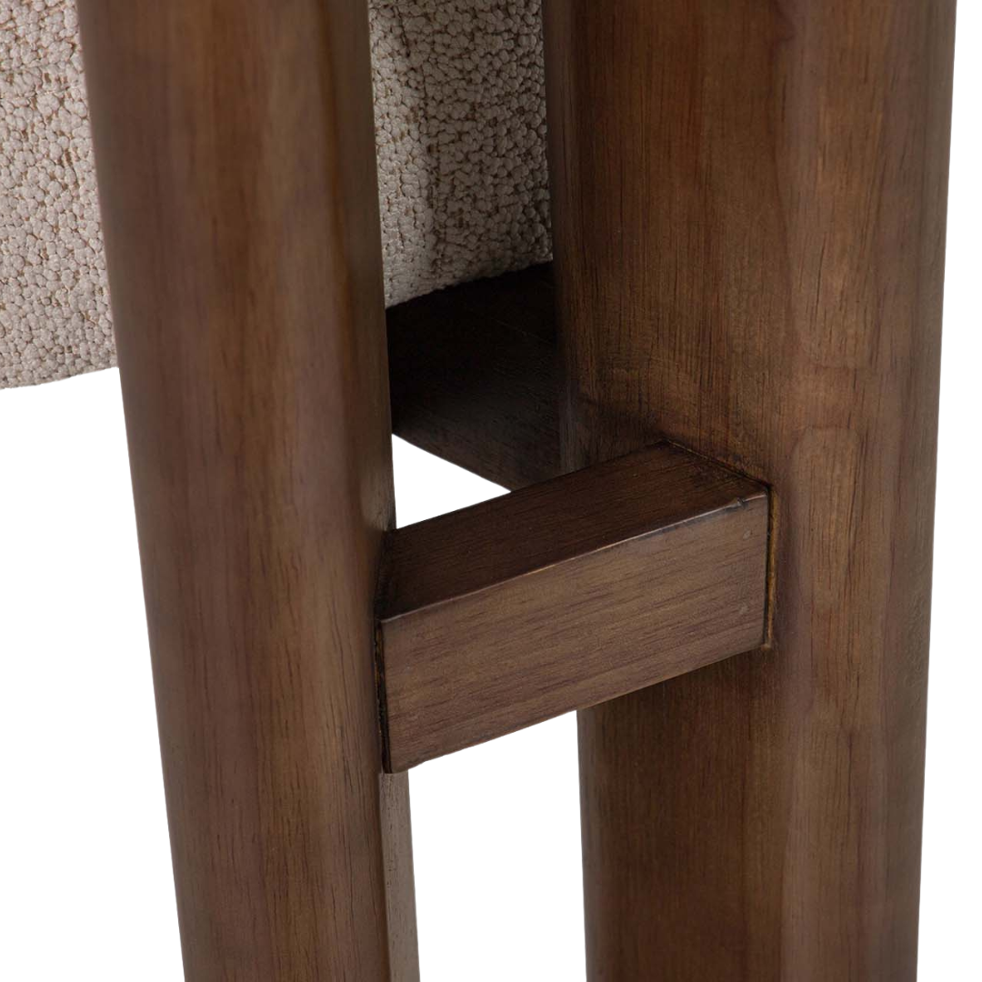 Close-up of backrest connection and wood grain on Lina dining chair
