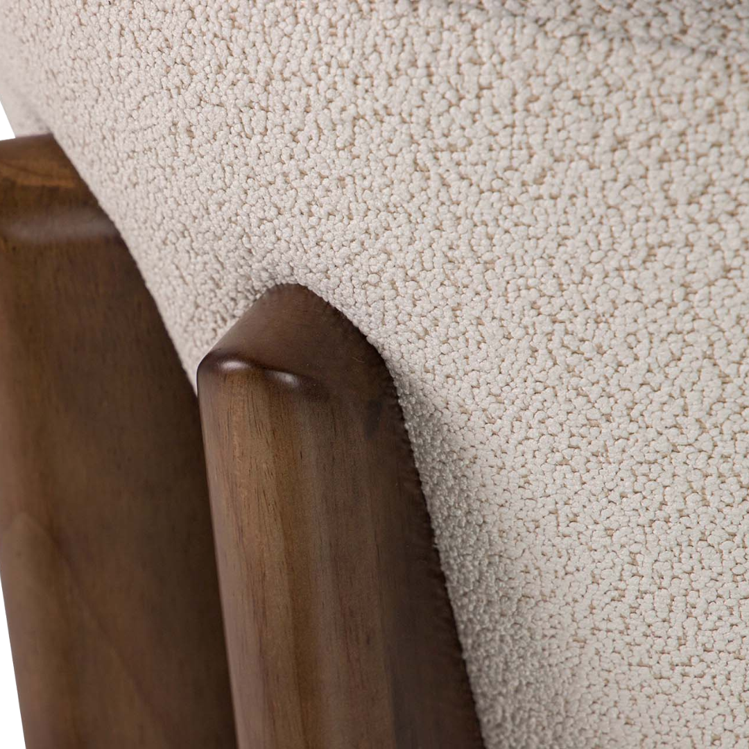 Close-up of backrest connection and wood grain on Lina dining chair